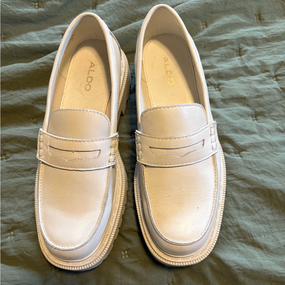 Aldo Cream Leather Platform Loafers